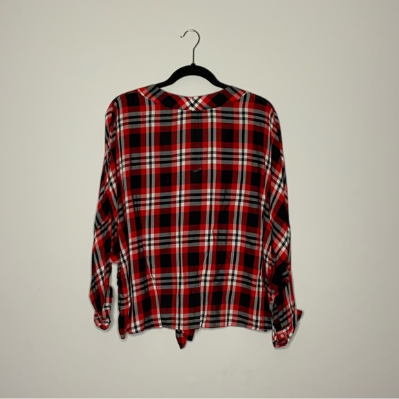 [Express] Red Plaid Button Front Tie - Picture 2 of 3